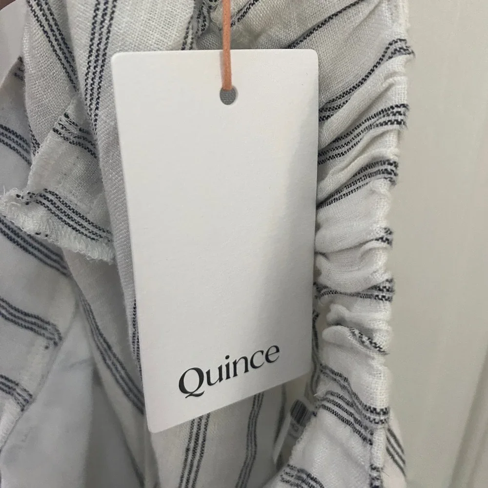 NWT Quince European Linen Women 8 Wide Leg Pant Oatmeal Stripe Eco Coastal